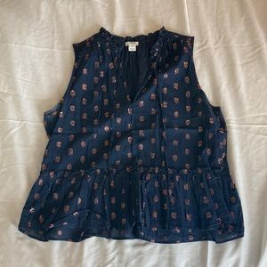 JCrew Black Sleveless Blouse with pattern.  Size Large